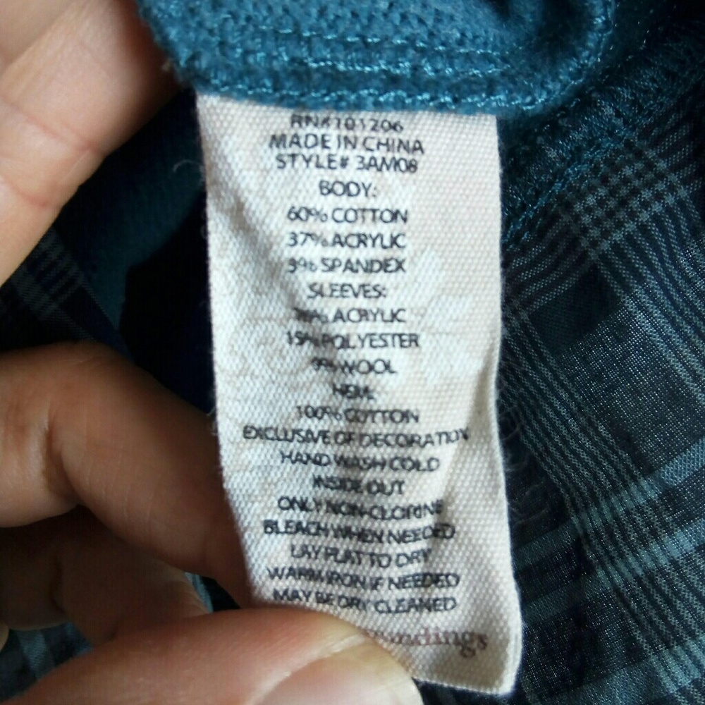 Soft Surroundings Mixed Media Raglan Sleeve Top Plaid Panel Cork Button Blue PS - Picture 7 of 7